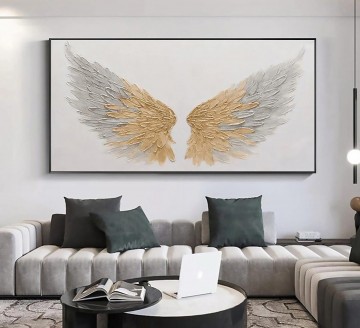 Gold Angel Wing gold by Palette Knife wall decor Oil Paintings